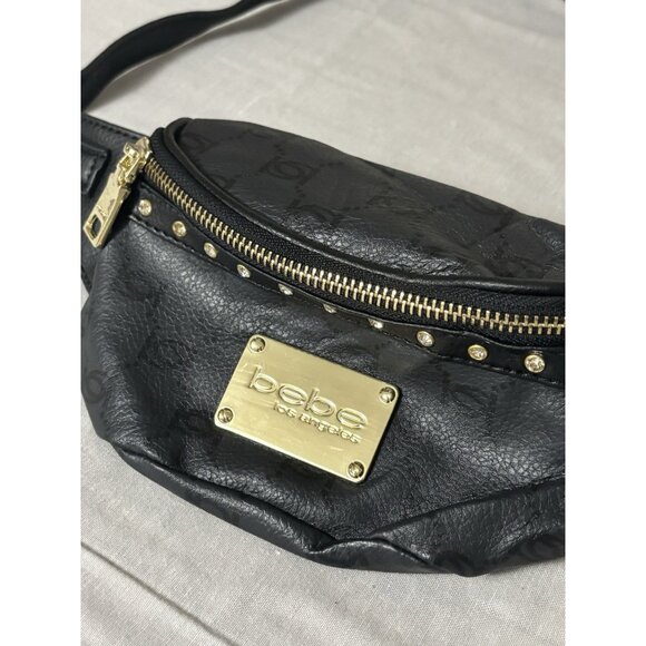 Bebe Fanny Pack Purse With With Bling Faux Leather Black Crossbody Small - Picture 2 of 10